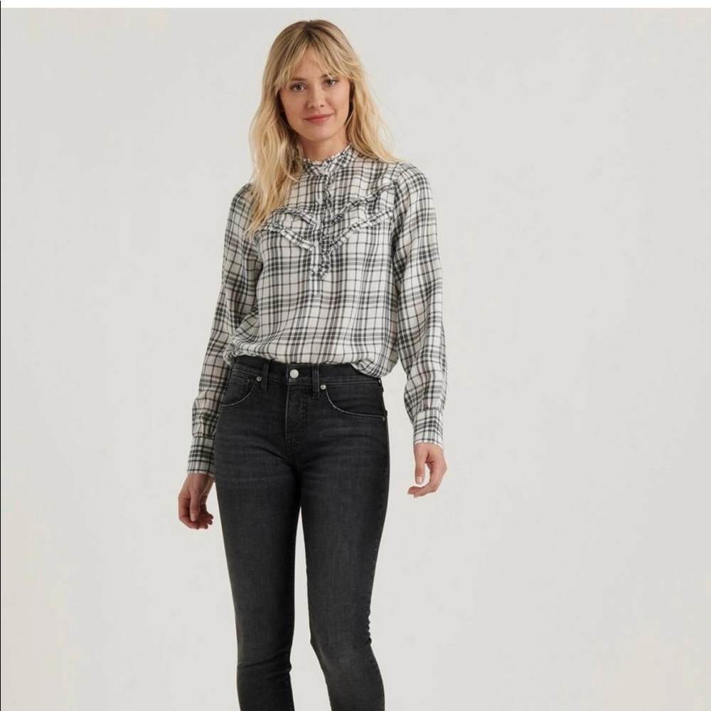 lucky brand elsa plaid popover top size S